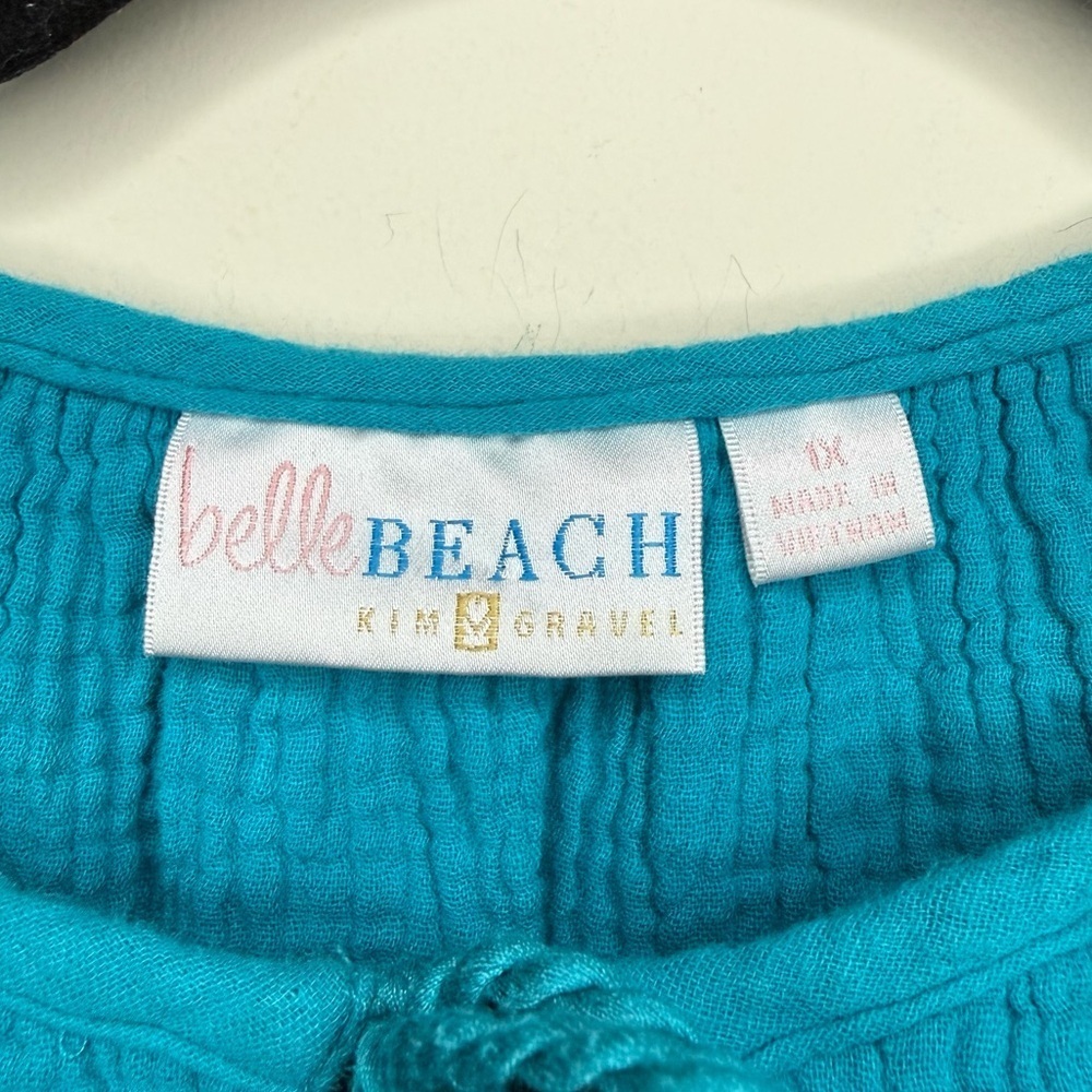BELLE BEACH KIM GRAVEL Blue 100% Cotton Resort Boho Coastal Lagenlook Mini Dress - Picture 5 of 8
